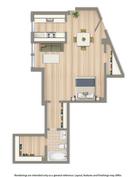 Floor plan for studio, 1 bath, 390 sqft